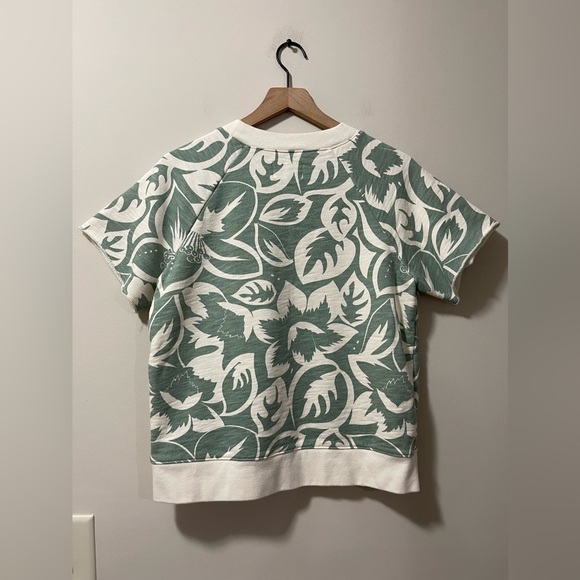 Madewell Frosted Sage & Cream Tropical Floral Frayed Sweatshirt Size Small - Picture 6 of 7